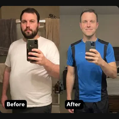 Arthur — before and after Hume Care, 112.4 lbs lost in 12 months